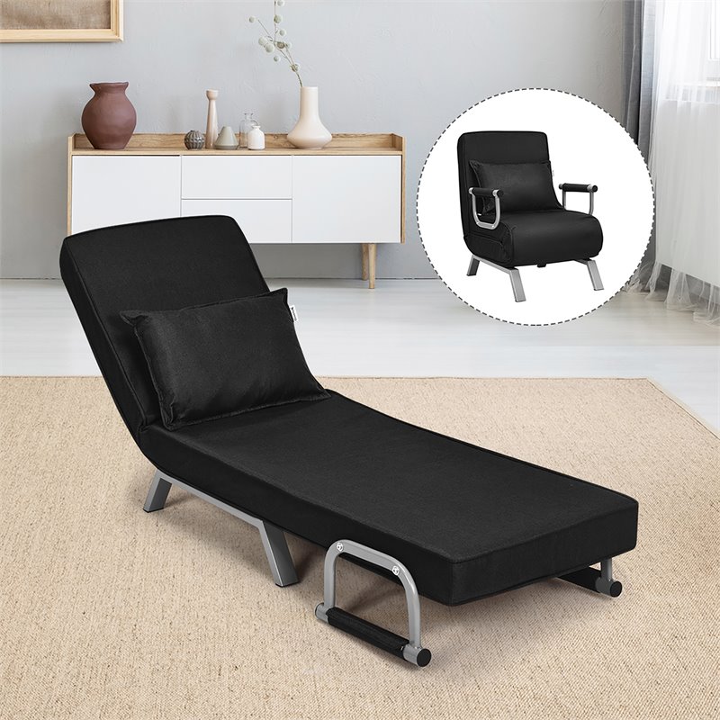 Pemberly Row Sponge Folding 5-position Convertible Sleeper Bed w/ Pillow - Black