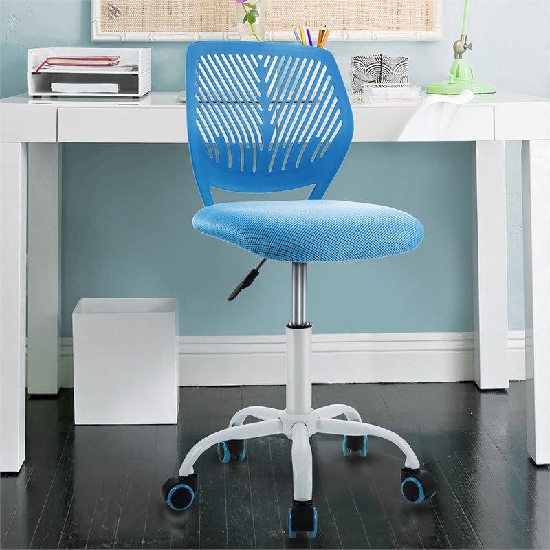 Pemberly Row Sponge Adjustable Mid Back Swivel Armless Office Chair in Blue