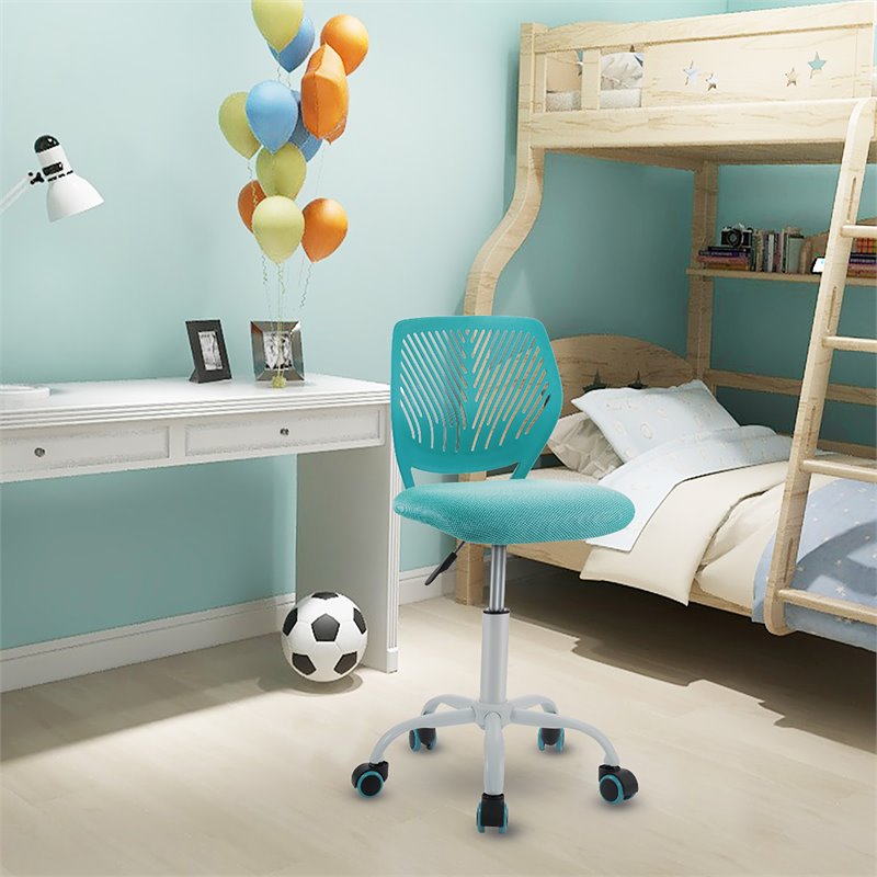 Pemberly Row Sponge Adjustable Mid Back Swivel Armless Office Chair in Turquoise