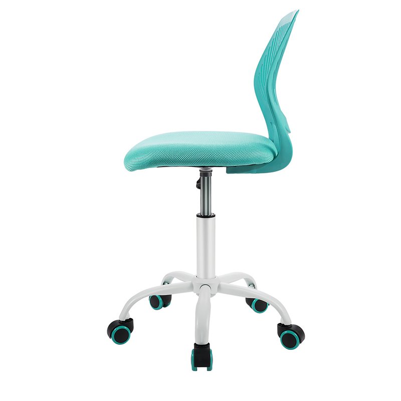Pemberly Row Sponge Adjustable Mid Back Swivel Armless Office Chair in Turquoise