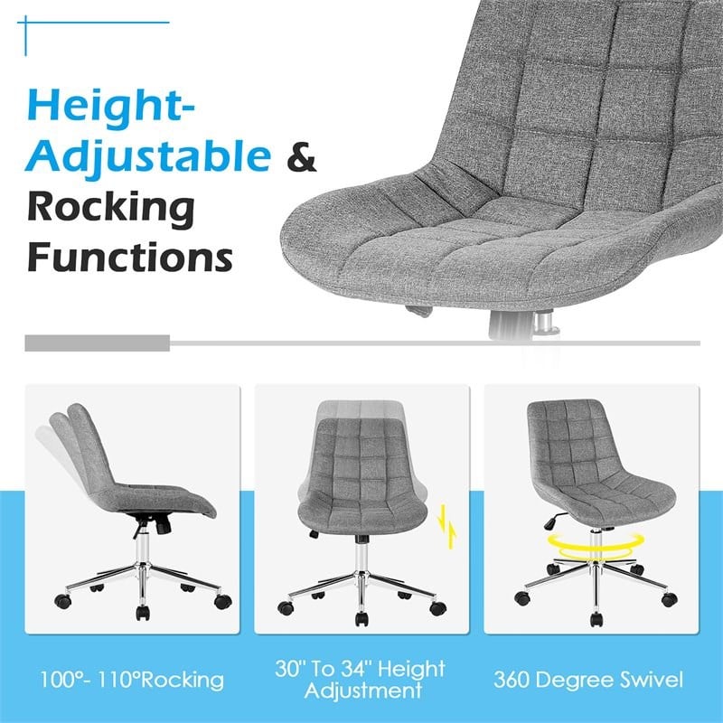 Pemberly Row Sponge & Steel Swivel Mid Back Armless Office Chair in Gray