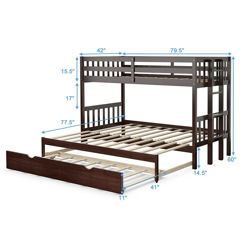 Pemberly Row Wood & PB Twin Over Twin Pull-Out Bunk Bed with Trundle in Espresso
