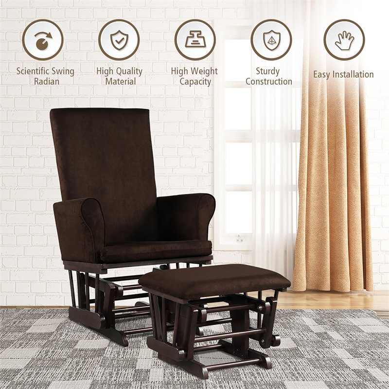 Pemberly Row Contemporary Fabric Rocking Chair Glider & Ottoman Set in Brown