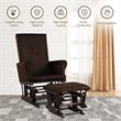 Pemberly Row Contemporary Fabric Rocking Chair Glider & Ottoman Set in Brown