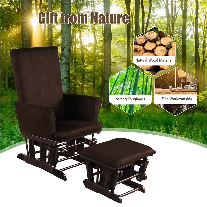 Pemberly Row Contemporary Fabric Rocking Chair Glider & Ottoman Set in Brown