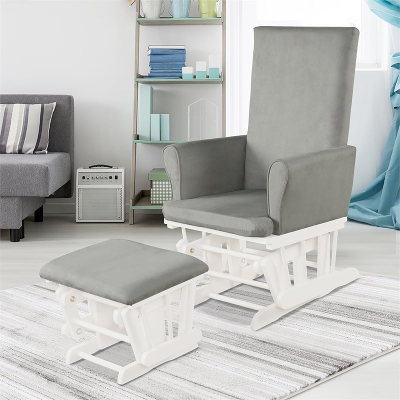 Pemberly Row Fabric Rocking Chair Glider & Ottoman Set in Light Gray