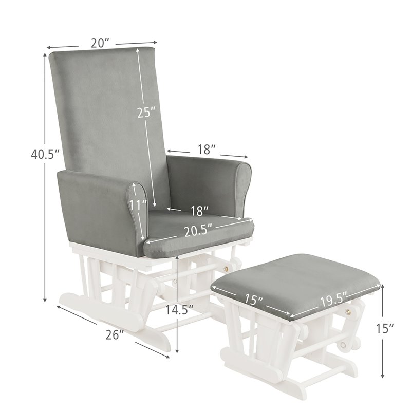 Pemberly Row Fabric Rocking Chair Glider & Ottoman Set in Light Gray