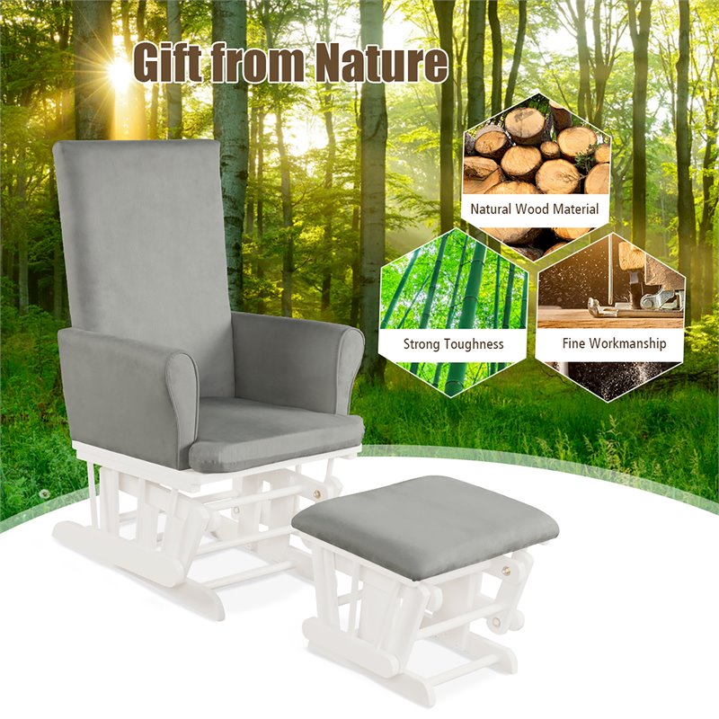 Pemberly Row Fabric Rocking Chair Glider & Ottoman Set in Light Gray