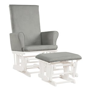 Pemberly Row Fabric Rocking Chair Glider & Ottoman Set in Light Gray