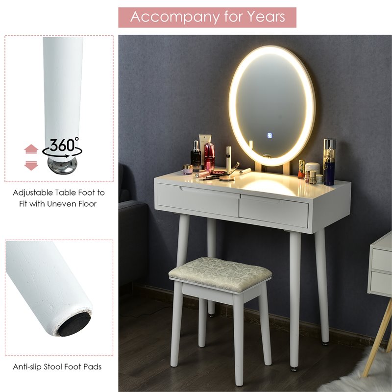 Pemberly Row Touch Screen 3 Lighting Modes Dressing/Makeup Vanity Set in White