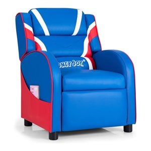 Pemberly Row Leather Kids Gaming Sofa Recliner Armchair w/ Side Pockets in Blue
