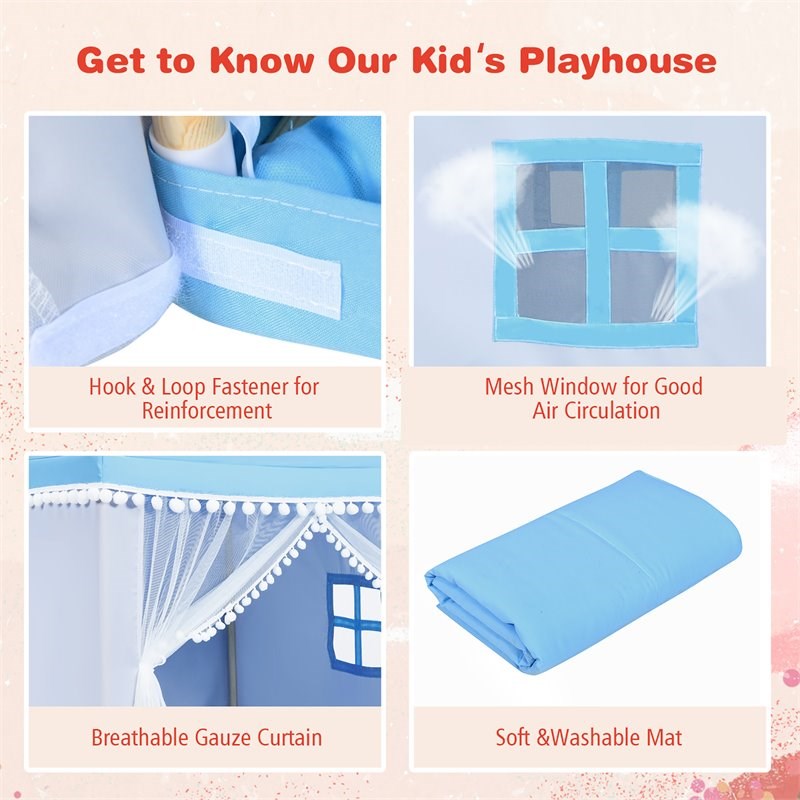 Pemberly Row Large Kids Play Tent/Playhouse Children/Castle Fairy Tent-Mat Blue
