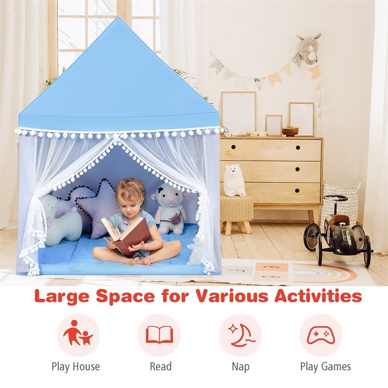 Pemberly Row Large Kids Play Tent/Playhouse Children/Castle Fairy Tent-Mat Blue
