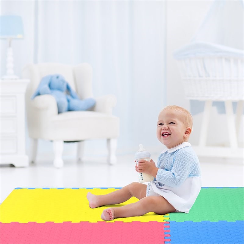 Pemberly Row 12-Pc Interlocking Kid's Puzzle Exercise Play Mats in Multi-Color