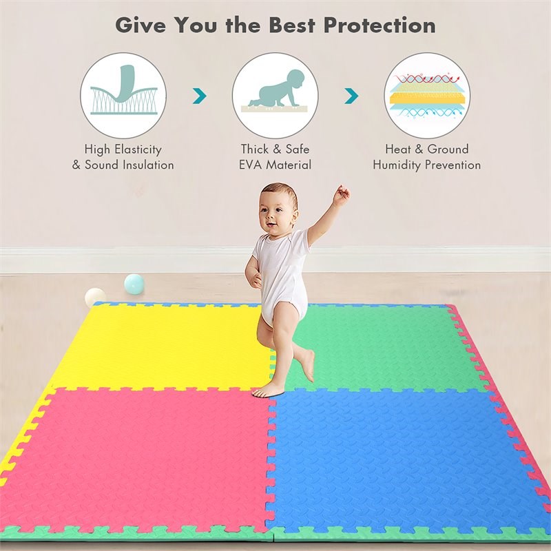 Pemberly Row 12-Pc Interlocking Kid's Puzzle Exercise Play Mats in Multi-Color