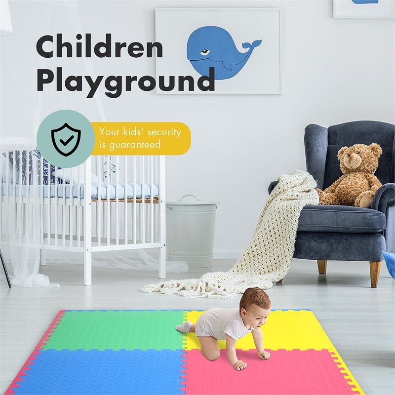 Pemberly Row 12-Pc Interlocking Kid's Puzzle Exercise Play Mats in Multi-Color