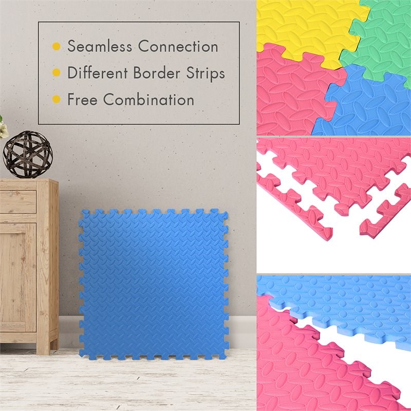 Pemberly Row 12-Pc Interlocking Kid's Puzzle Exercise Play Mats in Multi-Color