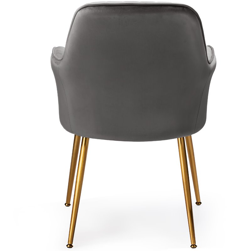 Pemberly Row Velvet Mid-Back Leisure Armchair with Gold Leg in Gray (Set of 2)
