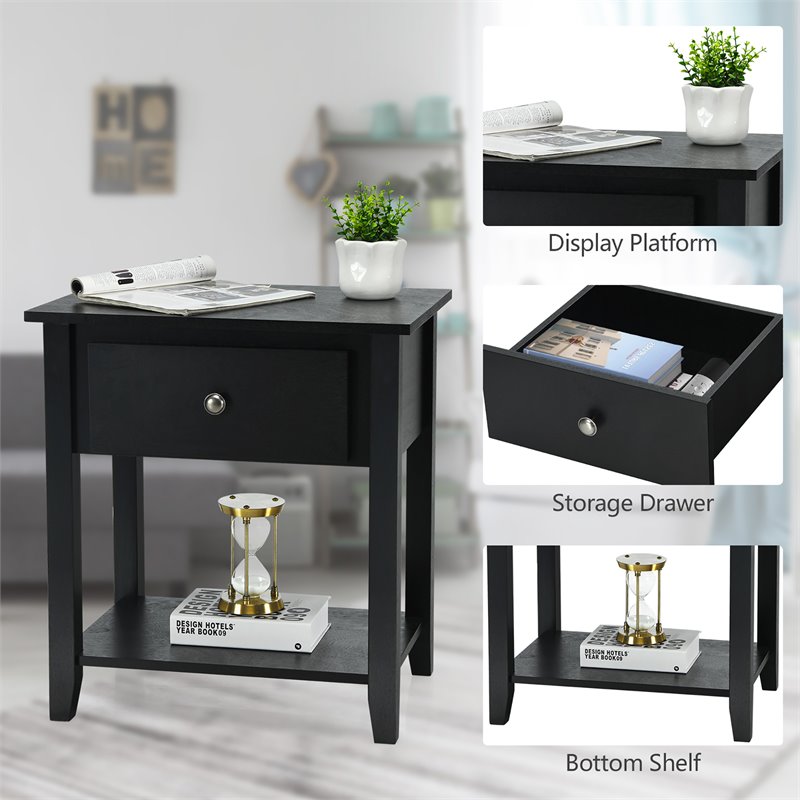 Pemberly Row Nightstand/Bedside Table/Sofa Table/End Table/Accent Table Black