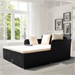 Pemberly Row Patio Rattan Cushioned Sofa Daybed with Pillows in Beige