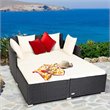 Pemberly Row Patio Rattan Cushioned Sofa Daybed with Pillows in Beige