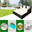 Pemberly Row Patio Rattan Cushioned Sofa Daybed with Pillows in Beige