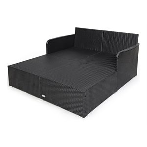 Pemberly Row Patio Rattan Cushioned Sofa Daybed with Pillows in Beige