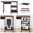 Pemberly Row Wood Rolling Folding Computer Desk with Storage Shelves in Brown