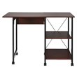 Pemberly Row Wood Rolling Folding Computer Desk with Storage Shelves in Brown