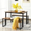 Pemberly Row 3-Pc MDF Board & Iron Dining Table Set with 2 Benches in Coffee