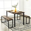 Pemberly Row 3-Pc MDF Board & Iron Dining Table Set with 2 Benches in Natural