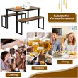 Pemberly Row 3-Pc MDF Board & Iron Dining Table Set with 2 Benches in Natural