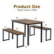 Pemberly Row 3-Pc MDF Board & Iron Dining Table Set with 2 Benches in Natural