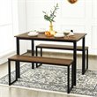 Pemberly Row 3-Pc MDF Board & Iron Dining Table Set with 2 Benches in Natural