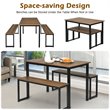 Pemberly Row 3-Pc MDF Board & Iron Dining Table Set with 2 Benches in Natural