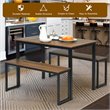 Pemberly Row 3-Pc MDF Board & Iron Dining Table Set with 2 Benches in Natural