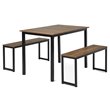 Pemberly Row 3-Pc MDF Board & Iron Dining Table Set with 2 Benches in Natural