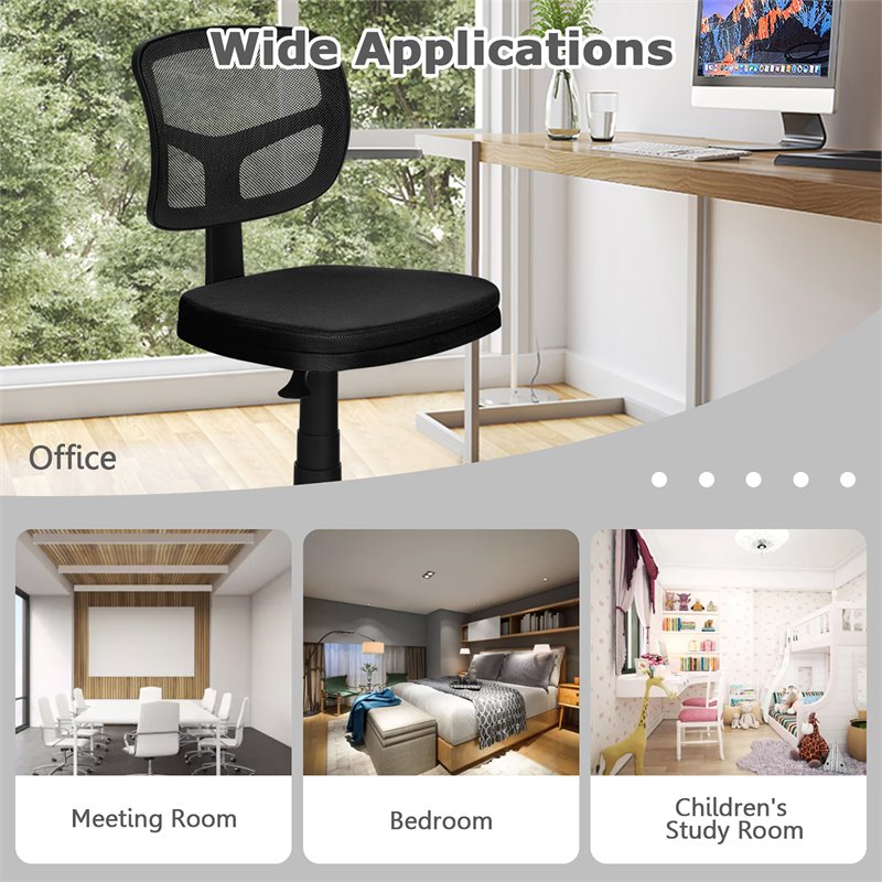 Pemberly Row Sponge and Plastic Adjustable Swivel Armless Office Chair in Black