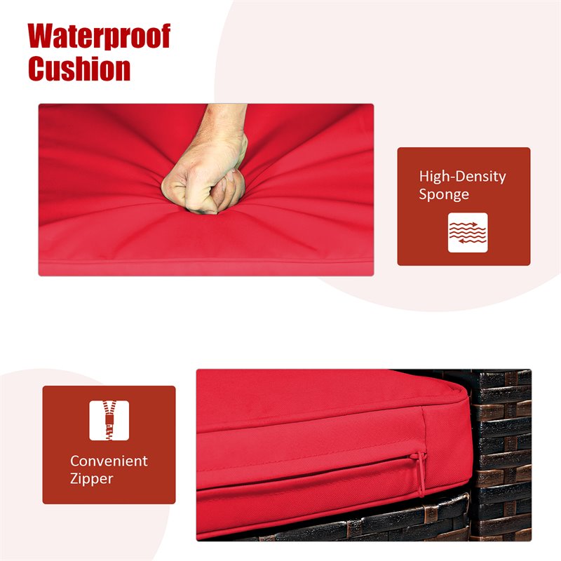 Pemberly Row 3-piece Patio Rattan/Wicker Sofas and Coffee Table in Red Cushion