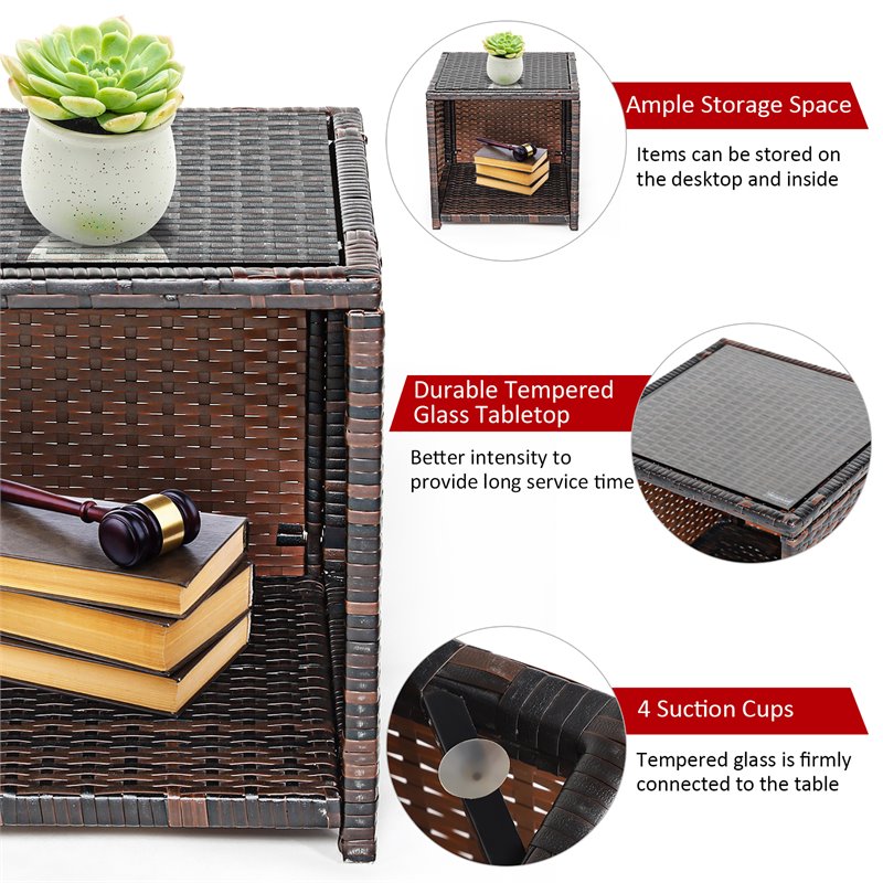 Pemberly Row 3-piece Patio Rattan/Wicker Sofas and Coffee Table in Red Cushion