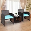 Pemberly Row 3-Pc Patio Rattan/Wicker Sofas & Coffee Table in Turquoise Cushion