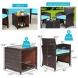 Pemberly Row 3-Pc Patio Rattan/Wicker Sofas & Coffee Table in Turquoise Cushion