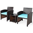 Pemberly Row 3-Pc Patio Rattan/Wicker Sofas & Coffee Table in Turquoise Cushion