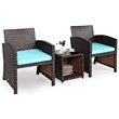 Pemberly Row 3-Pc Patio Rattan/Wicker Sofas & Coffee Table in Turquoise Cushion