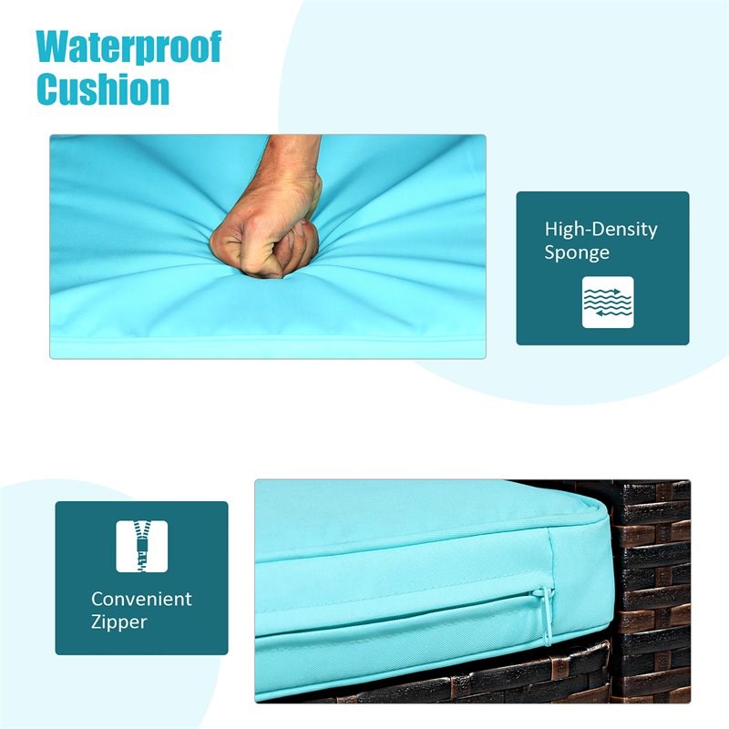 Pemberly Row 3-Pc Patio Rattan/Wicker Sofas & Coffee Table in Turquoise Cushion