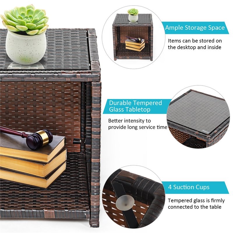 Pemberly Row 3-Pc Patio Rattan/Wicker Sofas & Coffee Table in Turquoise Cushion