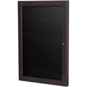 Pemberly Row Vinyl 36&quot x 24&quot 1 Door Enclosed Flannel Letterboard in Black
