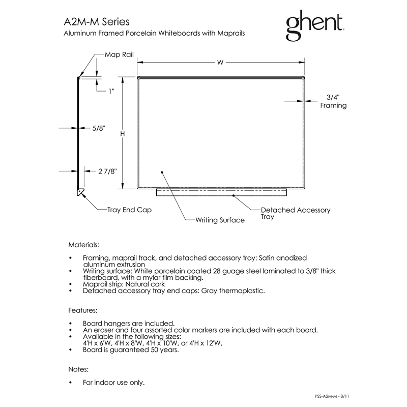 Pemberly Row Ceramic 4' x 10' Premium Magnetic Whiteboard w/ 1
