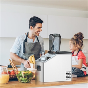 Pemberly Row Steel Ice Maker Machine 48Lbs/24H Self-Clean w/ LCD Display Silver