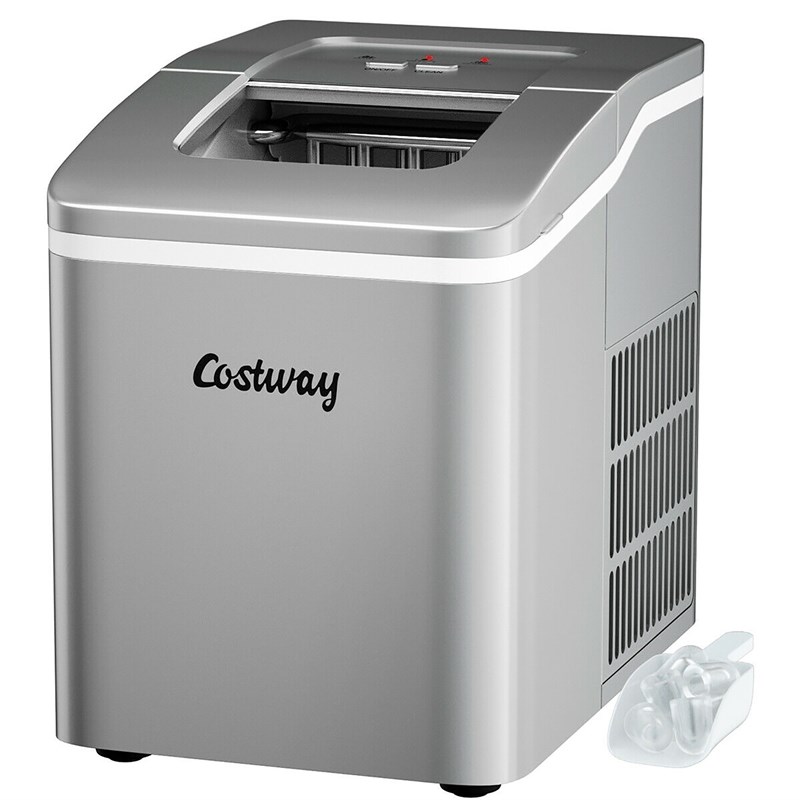 Pemberly Row Portable Ice Maker Machine Self-cleaning w/ Scoop Silver Plastic
